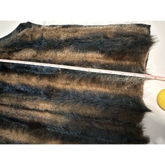 VTG KIKIT Faux Fur Striped Zip Vest Sweater Back Women Medium Brown Y2K Knitwear - Picture 2 of 7